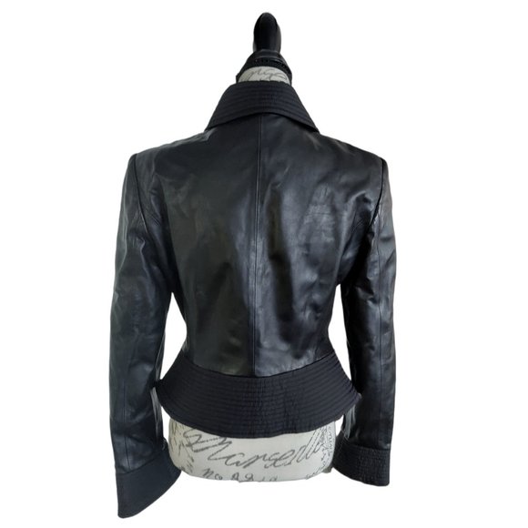 ARMANI COLLEZIONI Women's Black Leather Peplum Jacket Size 8 - Picture 2 of 11